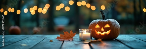 Halloween holiday carved pumpkin closeup view photo