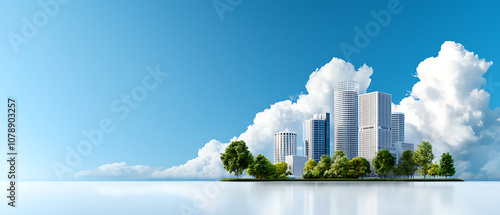 Innovative urban skyline showcasing sustainable architecture and smart transportation solutions photo