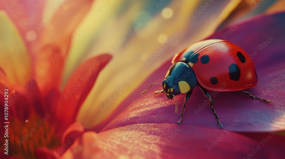 Ladybug on a Red Flower: A Close-Up Macro Photography Ladybug on a Red Flower: A Close-Up Macro Photography