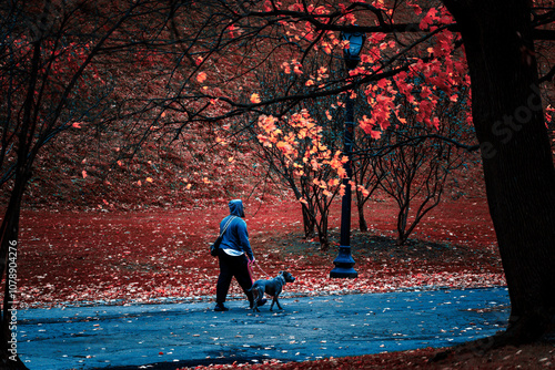 persona paseando perro photo