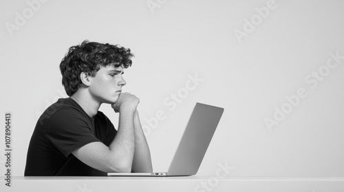 Introspective Teenager Engaged with Digital Art