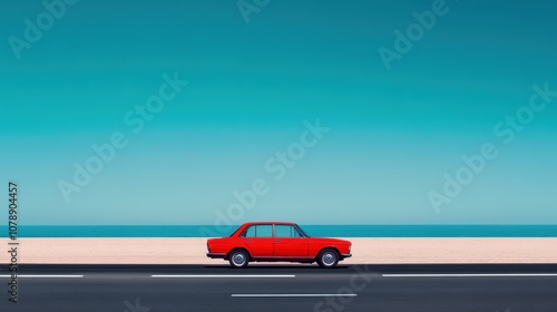 Vintage Car on Coastal Highway by the Ocean