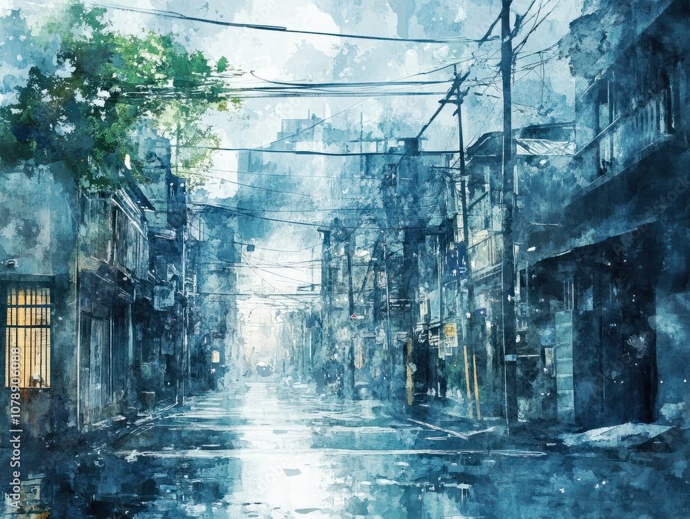 Obraz premium Abstract Urban Landscape with Watercolor Style