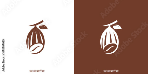 Simple Cacao Coffee Logo. Cacao and Coffee Bean Icon Graphic. Natural Food and Drinks Logo, Icon, Symbol, Vector, Design Inspiration.