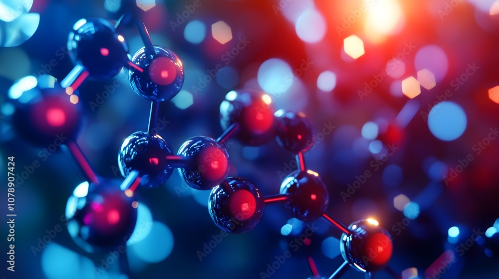 A close-up view of a molecular structure with colorful lights highlighting the connections between atoms. A close-up view of a molecular structure with colorful lights highlighting the connections between atoms.