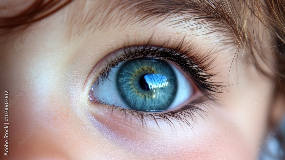 Close-Up of a Child's Eye Capturing Intricate Details and Stunning Blue Iris, Showcasing Reflections and Emotional Depth in Natural Light Close-Up of a Child's Eye Capturing Intricate Details and Stunning Blue Iris, Showcasing Reflections and Emotional Depth in Natural Light