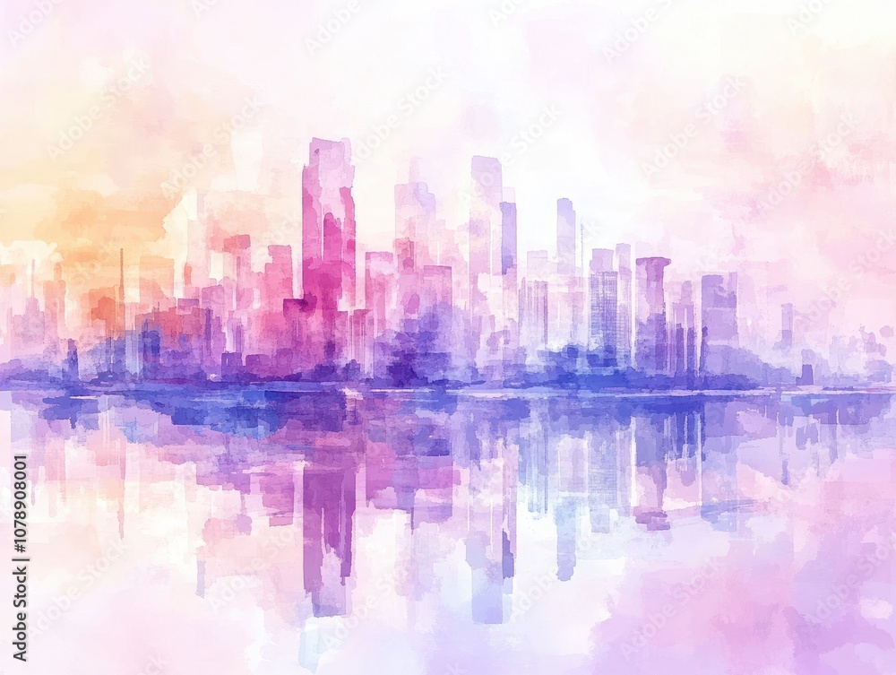 Abstract watercolor background with reflection of the city in the water Abstract watercolor background with reflection of the city in the water