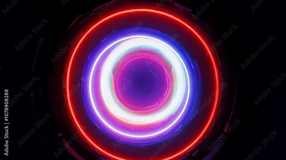Neon circles rotating with bright luminous patterns
Neon circles rotating with bright luminous patterns