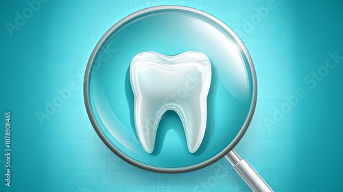Dental Inspection Banner: 3D Dentist Mirror with Tooth Icon on Blue Background – Dental Health Concept Template