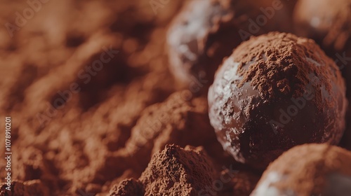 A detailed shot of a chocolate truffle, capturing the rich, glossy coating and slightly textured surface with a soft sheen. Cinematic Scene, 4k resolution, cinematic scene