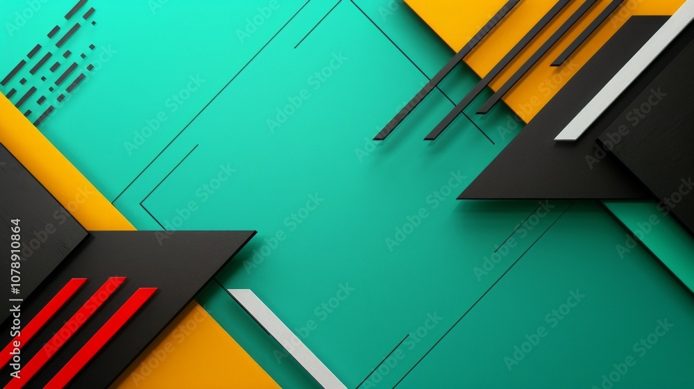 Abstract geometric background with teal, yellow, black, white and red shapes. Abstract geometric background with teal, yellow, black, white and red shapes.