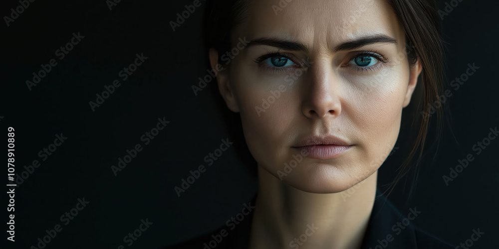 Intense portrait of woman in moody lighting Intense portrait of woman in moody lighting