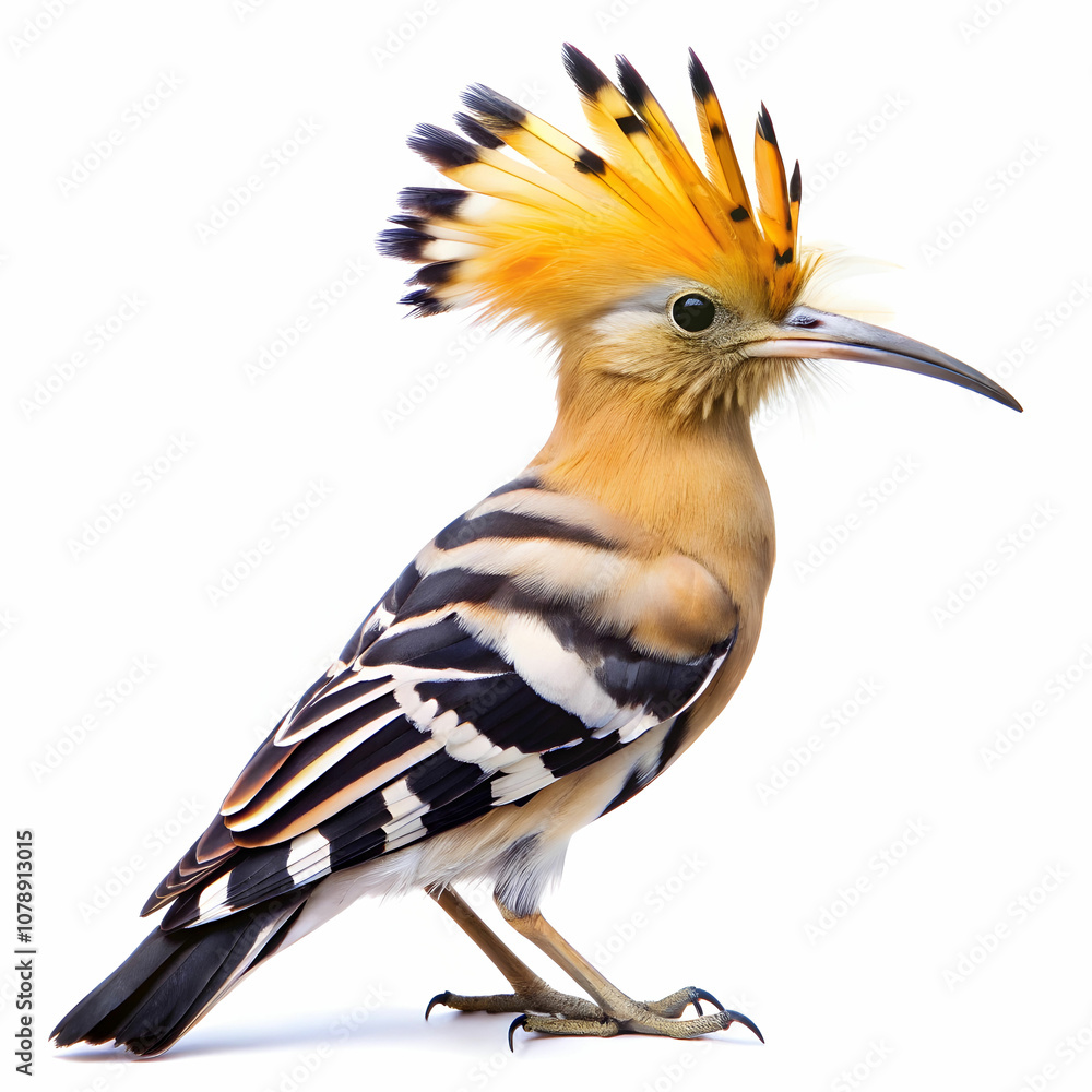 A beautiful hoopoe bird displayed against a white background. A beautiful hoopoe bird displayed against a white background.