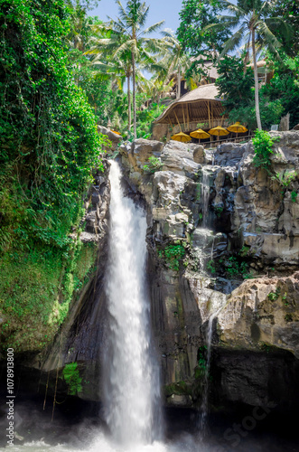 Beautiful Tegenungan waterfall in tropical rainforest in Bali, Indonesia photo