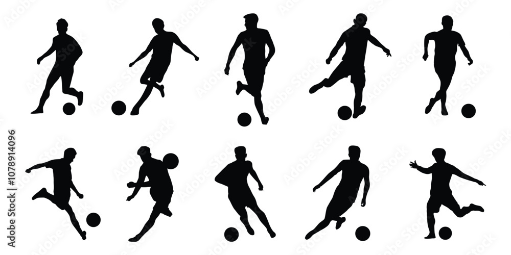 A set of vector silhouette set of football, soccer players, football players A set of vector silhouette set of football, soccer players, football players