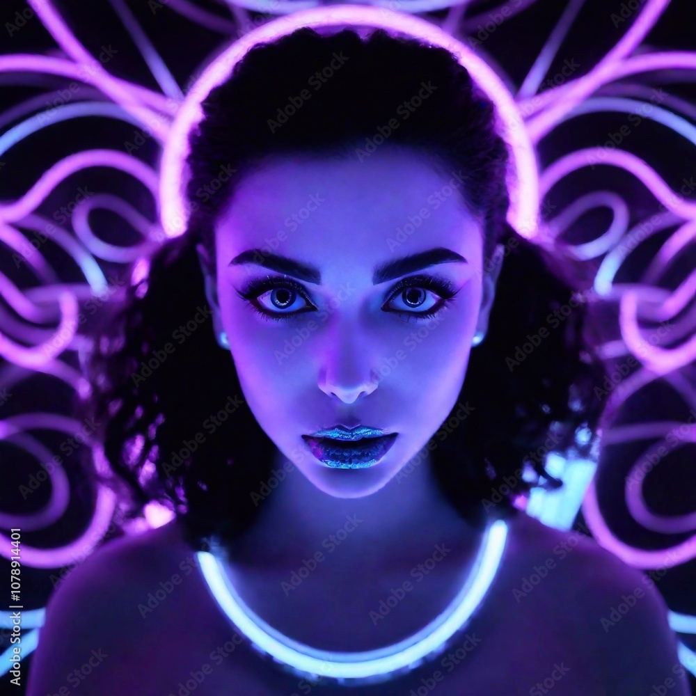 bright abstract neon surrounding. art of elf woman. The shallow focus technique draws attention to her detailed features, fantasy world bright abstract neon surrounding. art of elf woman. The shallow focus technique draws attention to her detailed features, fantasy world