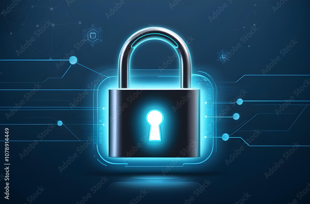 Secure Digital Technology. Futuristic Padlock and Cybersecurity Concept Secure Digital Technology. Futuristic Padlock and Cybersecurity Concept
