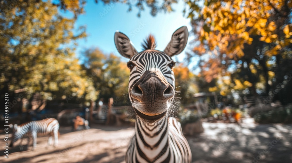 Naklejka premium Close-up Portrait of a Curious Zebra