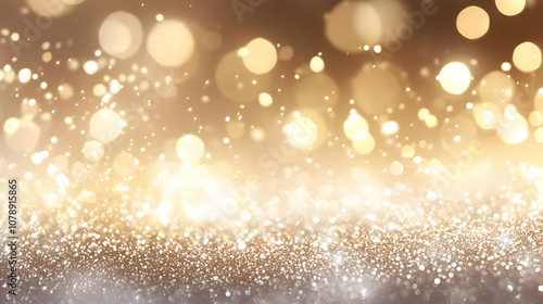 Abstract Golden Glitter Background with Blurry Lights and Sparkle Effect