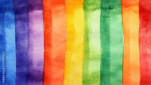 Watercolor Rainbow Stripes Abstract Background with Vibrant Colors and a Textured Effect