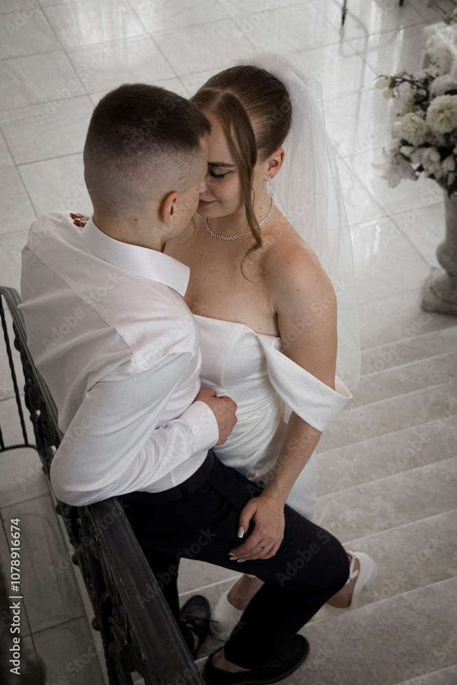 Newlyweds guy and girl. Wedding. White dress. Happiness. Newlyweds guy and girl. Wedding. White dress. Happiness.