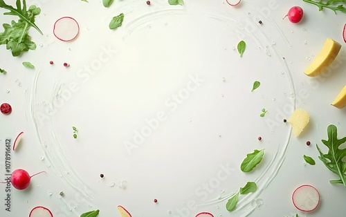 Fresh ingredients arranged on a white surface ready for a vibrant salad creation in a bright kitchen setting
