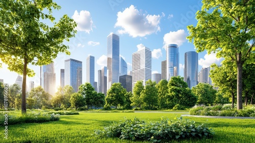 Aligning Climate Goals with Carbon Neutrality: A Green Urban Landscape Showcasing Sustainable Development and Ecological Harmony in Modern Cities #1078916692