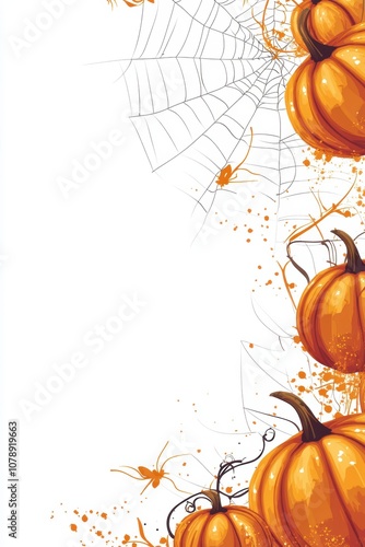 Halloween holiday background template with carved pumpkin and copy space photo