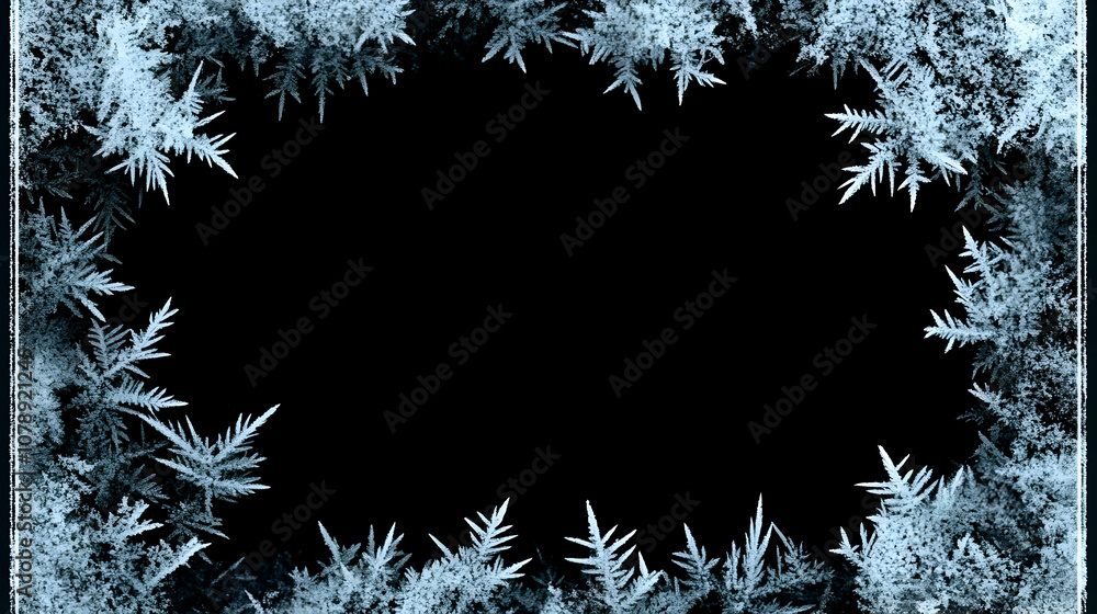 Intricate Frosty Design on a Window Pane, a Cool Wintery Background in copy space background Intricate Frosty Design on a Window Pane, a Cool Wintery Background in copy space background