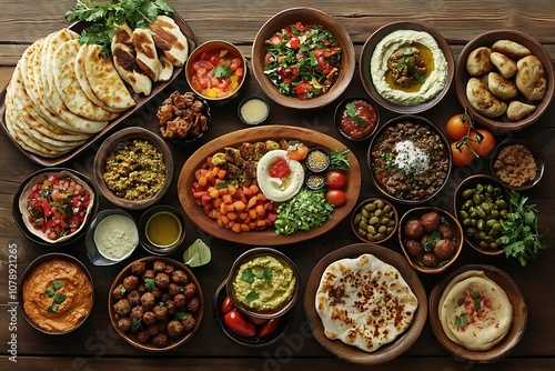 Middle Eastern Feast: A Table of Delicious Food, Illustration