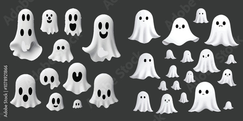 collection of spooky and whimsical ghost vector designs, featuring playful and eerie illustrations. Ideal for Halloween-themed projects, logos, icons, and creative designs with a haunting touch.