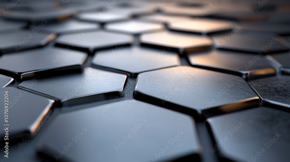 A close-up view of interlocking hexagonal tiles with a sleek finish, showcasing a modern design and reflective surface, creating a geometric pattern. A close-up view of interlocking hexagonal tiles with a sleek finish, showcasing a modern design and reflective surface, creating a geometric pattern.