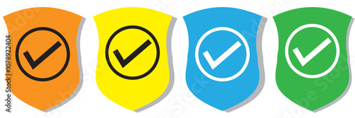 Shield check mark icon. Shield with a checkmark in the middle Protection icon. Security shield protected icon. Vector illustration.