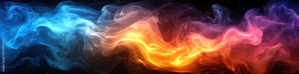 Obraz premium Colorful abstract wave of smoke or light on a dark background.