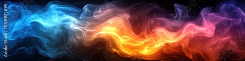 Colorful abstract wave of smoke or light on a dark background.