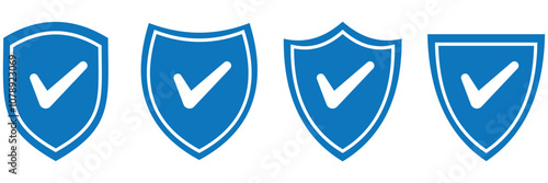 Shield check mark icon. Shield with a checkmark in the middle Protection icon. Security shield protected icon. Vector illustration.