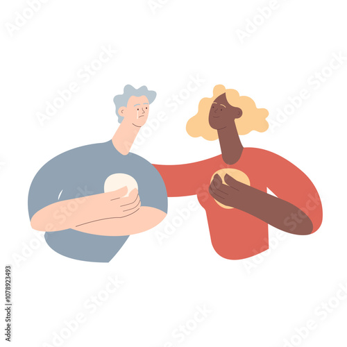 Empathy and friendship concept. Female comforting her male sad friend. Woman supports male with psychological problems. Modern vector flat illustration