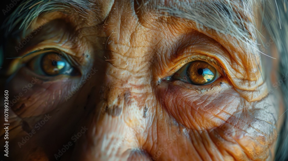 Against a backdrop of vibrant colors, an Asian elder's gentle eyes convey a depth of character and wisdom accumulated over years Against a backdrop of vibrant colors, an Asian elder's gentle eyes convey a depth of character and wisdom accumulated over years