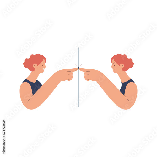 Imposter syndrome. Mental psychological disorder. Doubt, low self-esteem. Female doubtful in skills, talents looking in mirror. Modern vector illustration isolated on white background