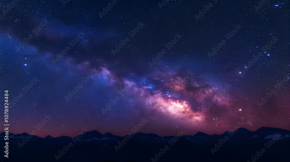 A Stunning Night Sky Displaying the Milky Way Galaxy Above a Silhouette of Mountain Peaks A Stunning Night Sky Displaying the Milky Way Galaxy Above a Silhouette of Mountain Peaks