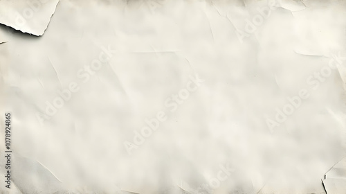 Aged Wrinkled White Paper Texture with Creases and Ripped Edges, Abstract Grunge Background for Design