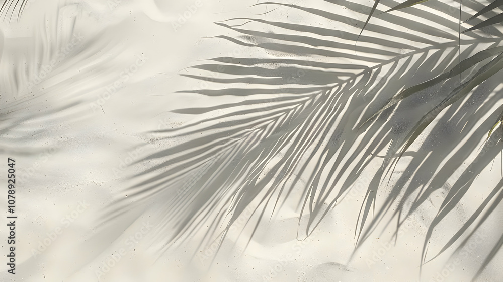 Obraz premium Palm Leaf Shadow Casts Abstract Pattern on White Sand Beach