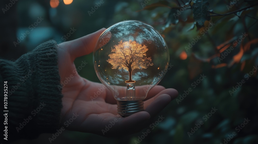 Fototapeta premium Light Bulb Tree Nature EcoFriendly Concept
