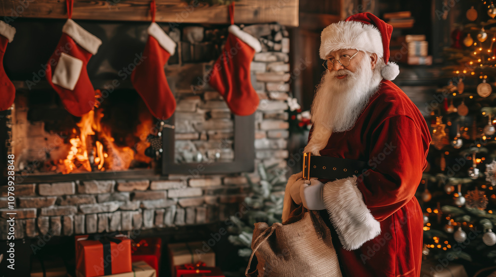 Fototapeta premium Santa Smiling By The Fireplace