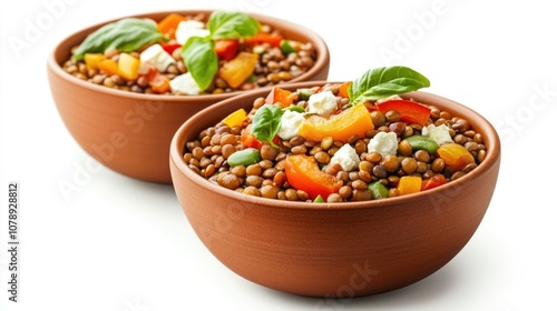 Nutritious and Colorful Meal in Ceramic Bowls