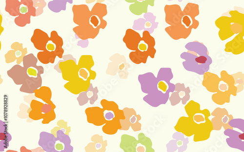 Seamless floral pattern based on traditional folk art ornaments. Colorful flowers on color background. Scandinavian style. Sweden nordic style. Vector illustration. Simple minimalistic pattern
