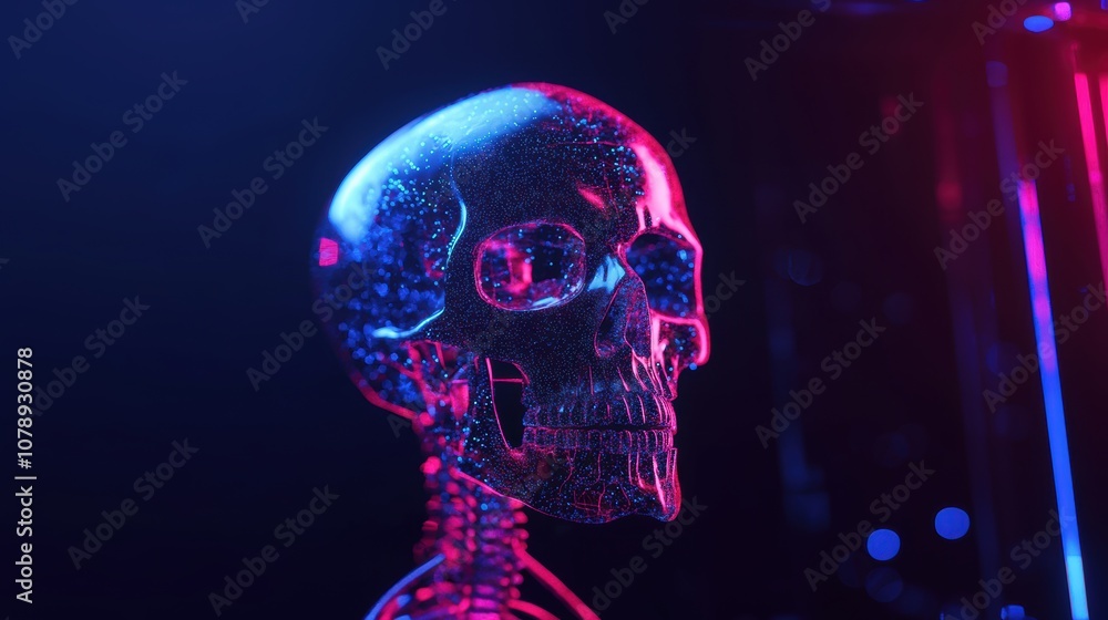 Hologram 3D glowing skull. The decoration element for Halloween. Hologram 3D glowing skull. The decoration element for Halloween.
