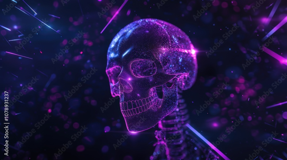 Hologram 3D glowing skull. The decoration element for Halloween. Hologram 3D glowing skull. The decoration element for Halloween.