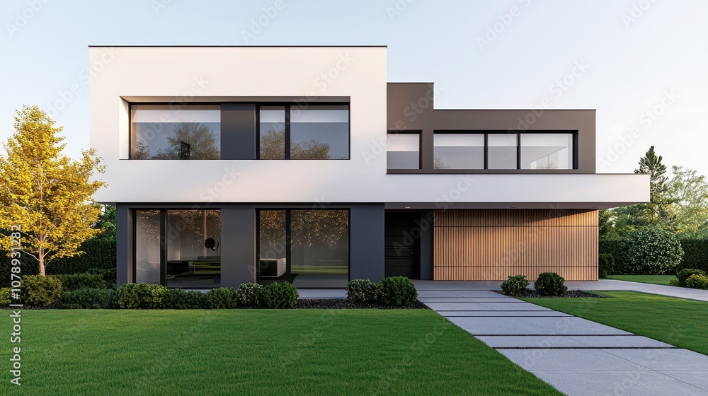 Modern home exterior with CCTV cameras focused on the garden, motion detected as someone walks by, footage displayed on a wallmounted screen Modern home exterior with CCTV cameras focused on the garden, motion detected as someone walks by, footage displayed on a wallmounted screen