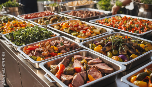 Indoor Catering Buffet with a Wide Variety of Foods in a Restaurant Setting. 